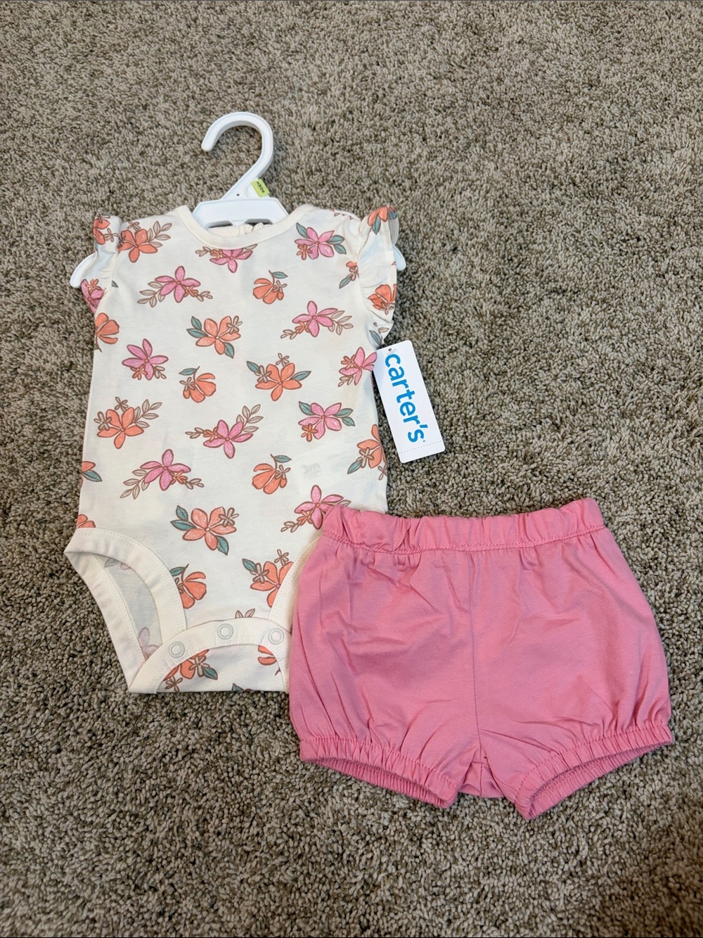 Carter's Cream Floral Bodysuit with Pink Bloomers